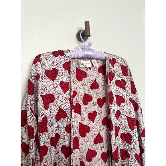 Vintage Victoria's Secret M/L 100% Silk Robe Gold Label Red White Hearts - Picture 5 of 9